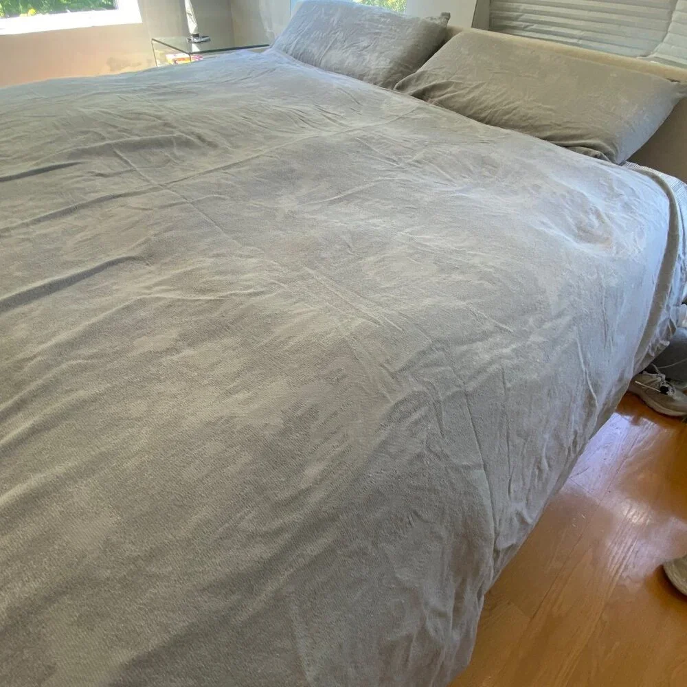 West Elm King Size Duvet Cover and 2 King Shams: Silky Tencel & Ikat Cotton Mate